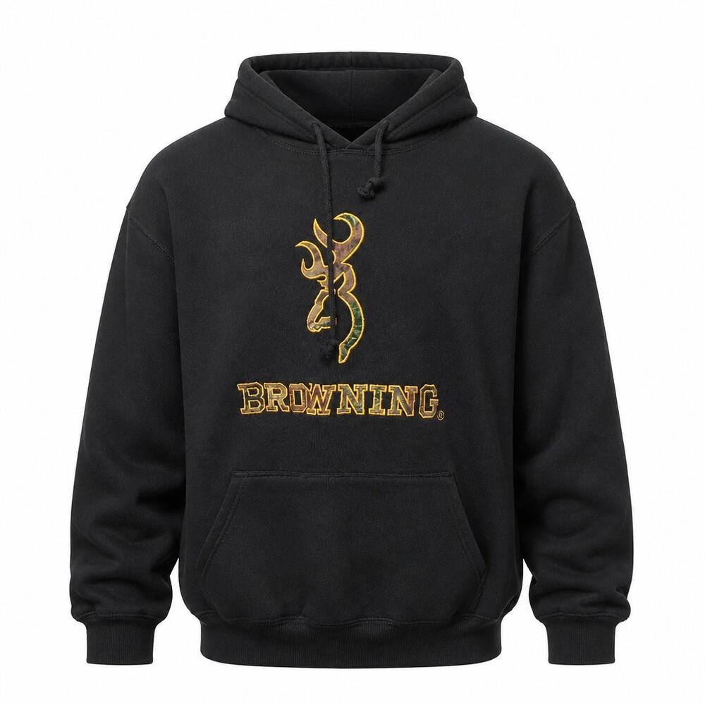 Browning Hoodie Mens Large Black Camo Embroidered Buckmark Pullover BRI3508-099